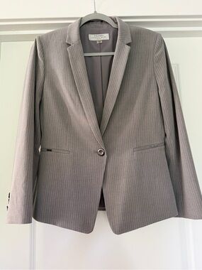 Tahari ASL Light Gray Pinstripe Single-Button Blazer